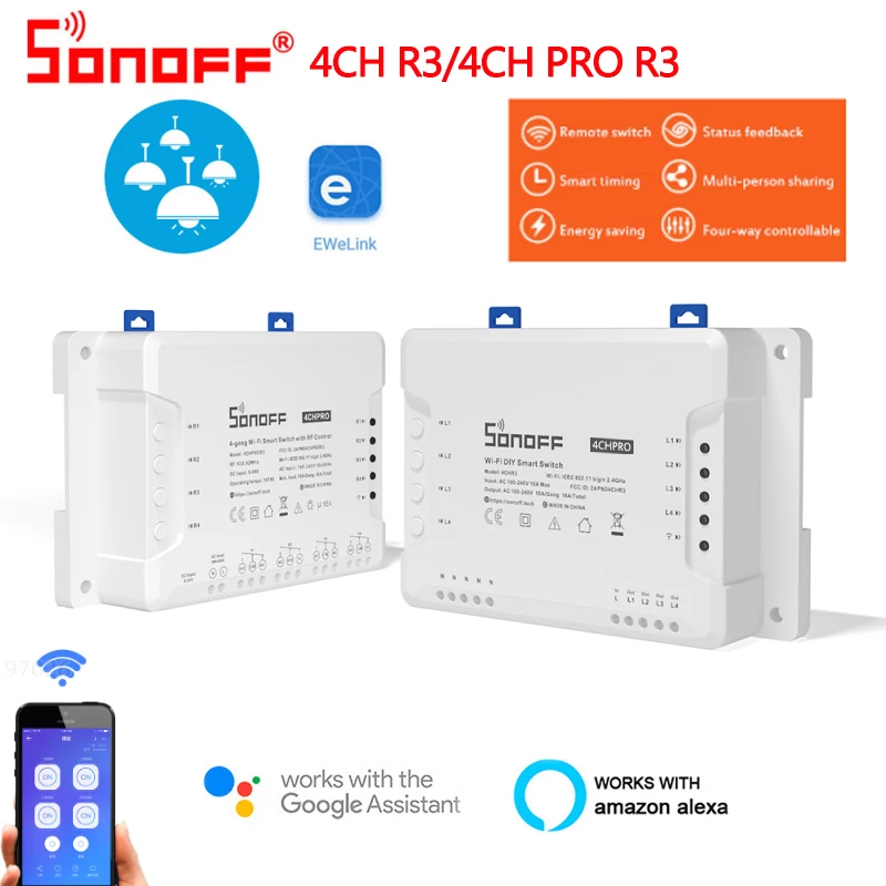 

Смарт-выключатель SONOFF R3/4CH PRO R3 с поддержкой Wi-Fi, 433 МГц