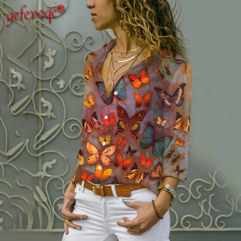 Блузка женская с отложным воротником модная офисная рубашка бабочкой топ на лето