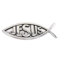 3d car sticker silver red gold blue jesus fish emblems christian symbol