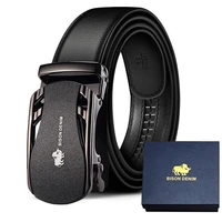 bison denim luxury brand men belt cowskin black genuine leather strap business automatic car model buckle belts and gift box