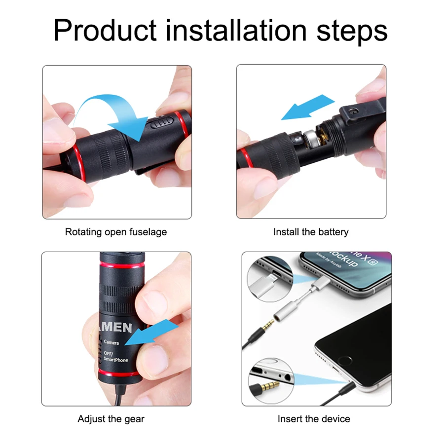 MAMEN 4 2 м двойной головкой беспроводной закрепляемый микрофон конденсаторный Vlog с