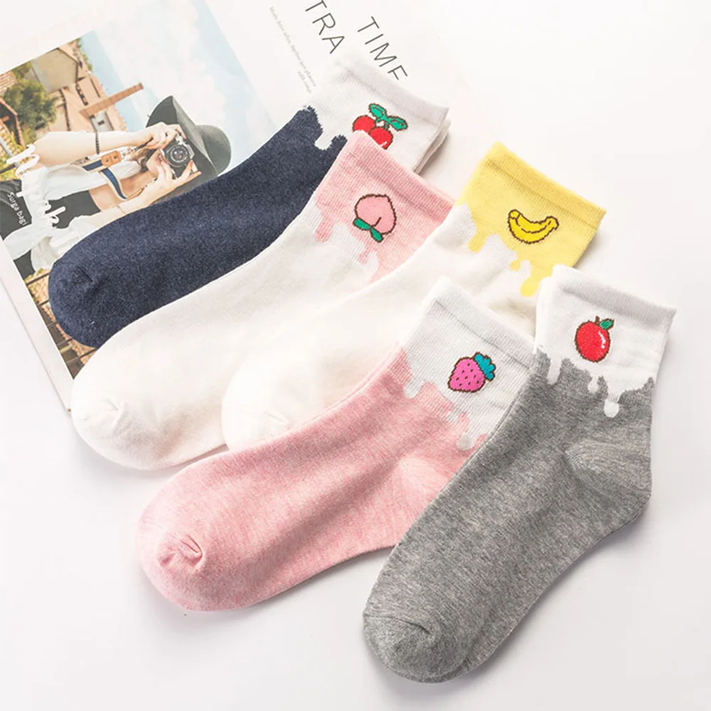 1 пара красивые хлопковые носки искусство с рисунками фруктов персик клубника