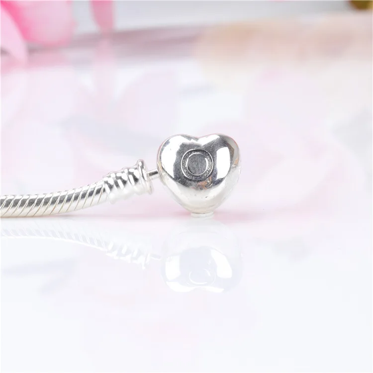 

Authentic 925 Sterling Silver Pan Bracelet Classic Fashion Heart-shaped Snake Bone Diy Bracelet Fit Charm Women Jewelry