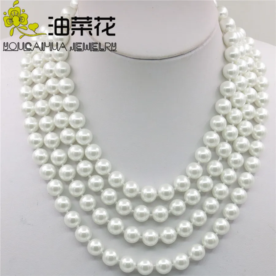 

White Round 10mm 73inch Long Glass Pearl Shell Necklace Women Girls Neck Chain Jewelry Making Design Fashion Accessories Gifts