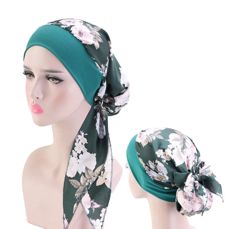 

2021 fashion printed flowers women inner hijabs cap muslim head scarf turban bonnet ready to wear ladies wrap under hijab caps