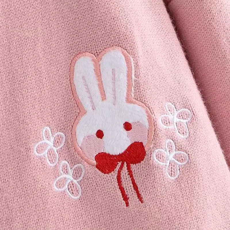 

2021 New Cartoon Embroidery Rabbit Knit Sweater Cardigan Korean Chic Loose Female Knitshirt V Neck Cardigan Jacket Women
