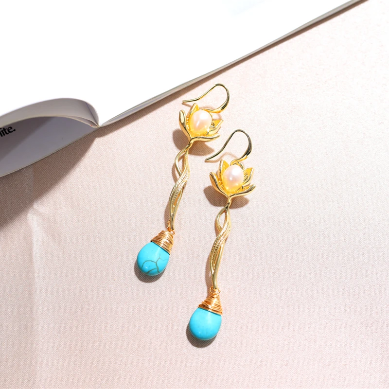 DAIMI 7-8 мм жемчужные серьги бирюзовый дизайн для женщин подарок | Украшения и