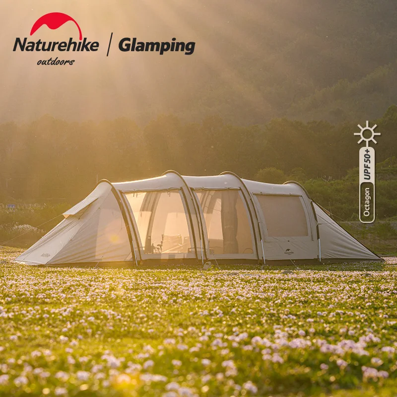 Naturehike 4-Pole Tunnel Tent Rainproof Sunscreen Camping Tent Large Front Hall UV Protection Glamping With Snow Skirt NH20ZP015