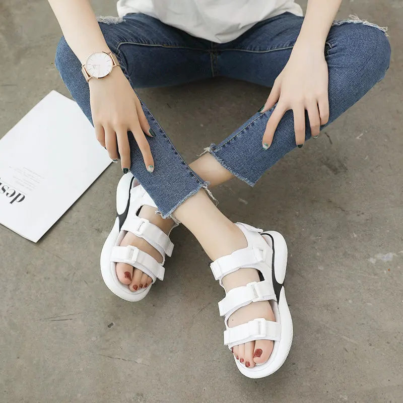 Женские сандалии на плоской подошве Fujin дышащие повседневные парусиновые с