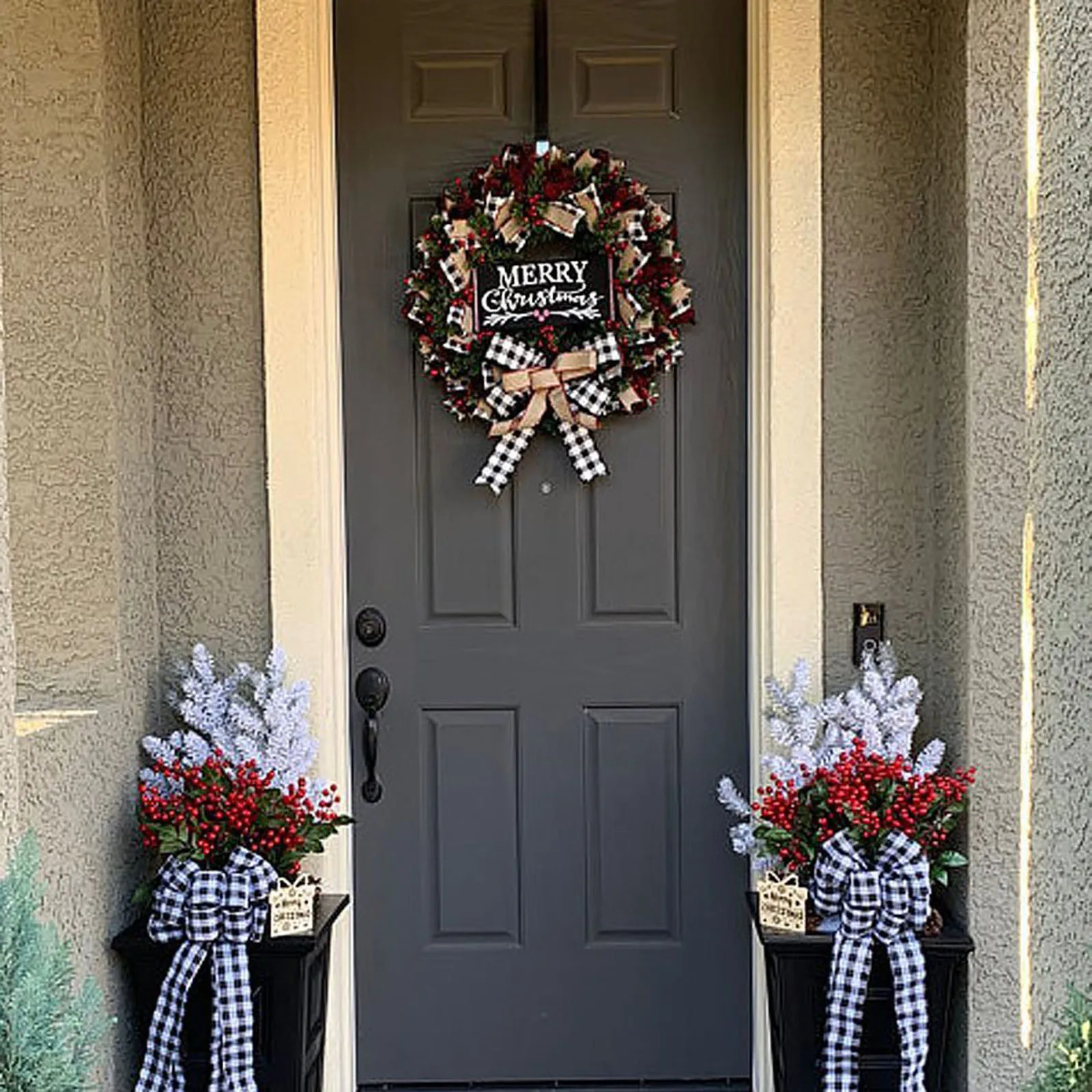 

Christmas Buffalo Check Wreath Christmas Holiday Festival Window Wall Wreath SEC88