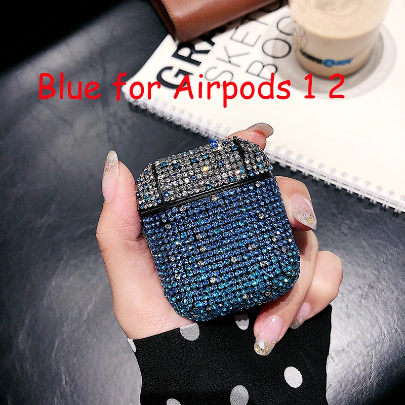Blue ForAirpods1 2 Блестящие стразы чехол для Airpods Pro Bluetooth беспроводные наушники градиентный Блестящий девчачий чехол для AirPods 2 1 чехол для зарядного устройства - Цвет: Blue ForAirpods1 2