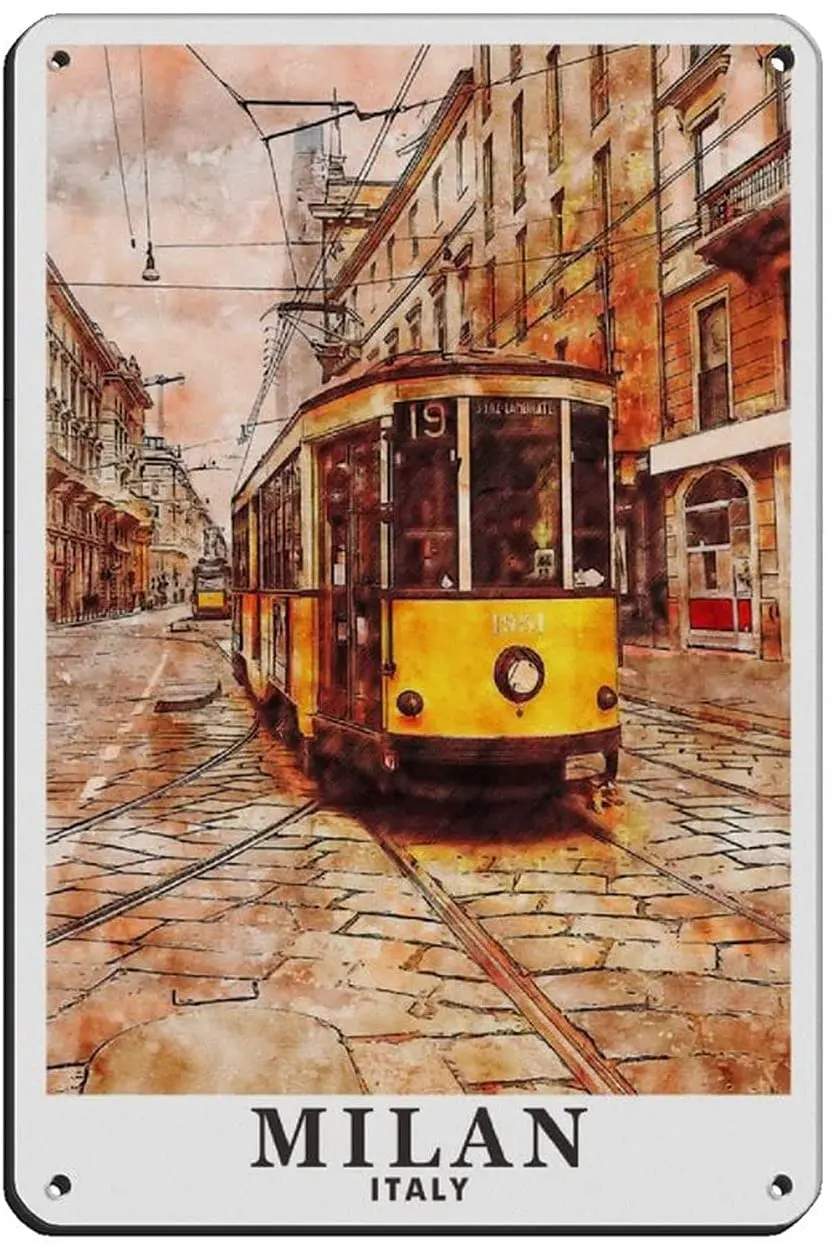 

Tram Retro Poster in Milan Italy Tin Sign Vintage Metal Pub Club Cafe bar Home Wall Art Decoration Poster Retro 8×12inch
