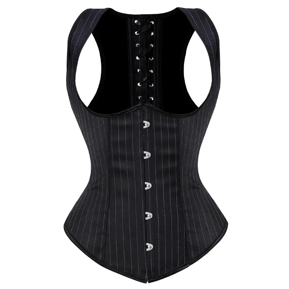 

Black Underbust Steampunk Corset Waist Control Gothic Corsets Cincher With Curved Hem Bustiers Embroidery Short Waist Trainer
