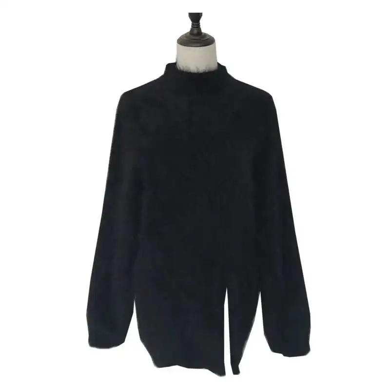 Aihuyigui Autumn Winter Splits High Collar Sweater Women's Heads Long Loose Knitted Streetwear Jumper Dr732 | Женская одежда
