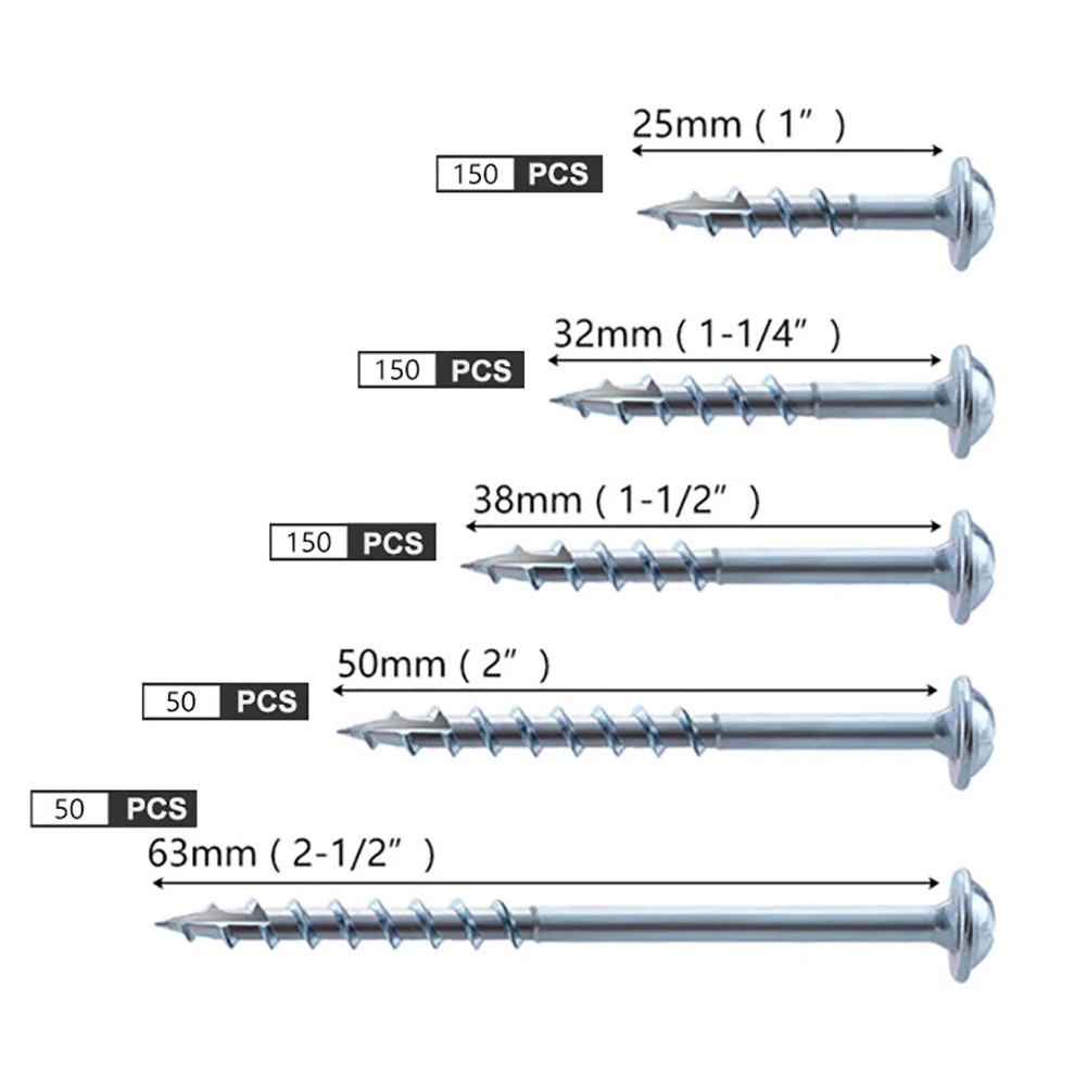 

552pcs/box Carbon Steel Screws Fine Coarse Self-tapping Screw SQ2 Screwdriver For Pocket Hole Jig