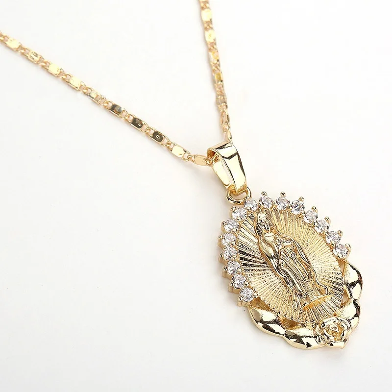 Новое Золотое ожерелье с кулоном Девы Марии женские модные хрустальные стразы