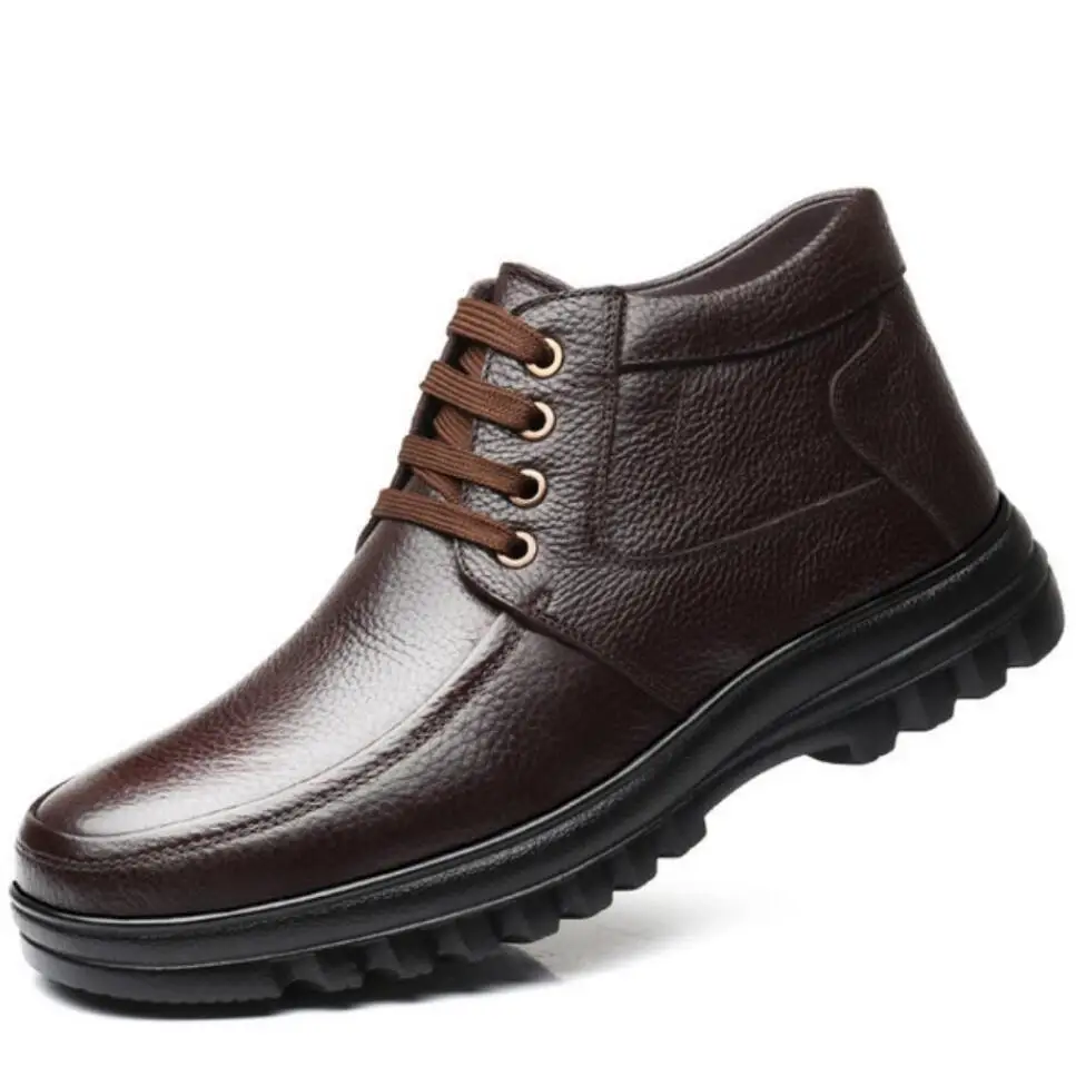 Ботинки мужские зимние из натуральной кожи очень теплые удобные модная