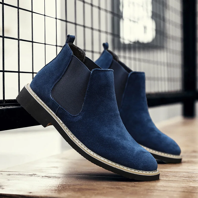 2019 мужские замшевые ботинки черного цвета Ботинки Челси без шнуровки Туфли под