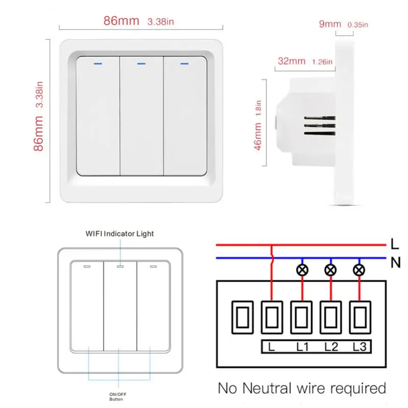 

TUYA Smart Wall Switch Push Button 100-240V 1/2/3 Gang Standard Smart Life APP Wireless Light Switch Remote Voice Control