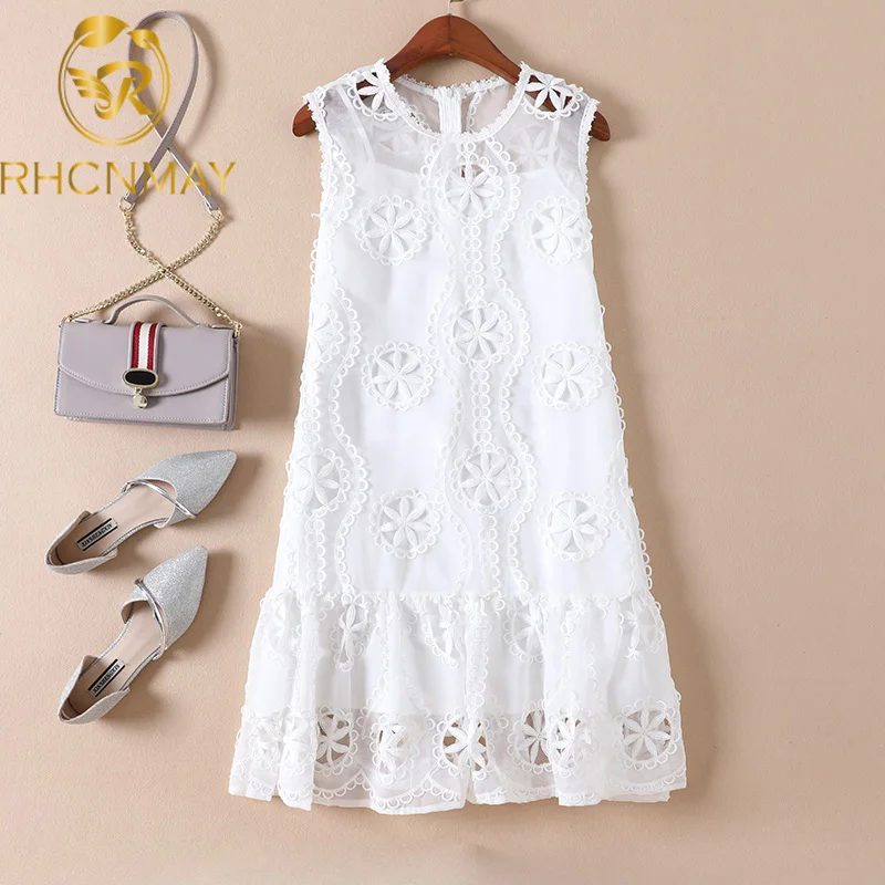 Женское ажурное платье мини без рукавов элегантное кружевное трапеция с