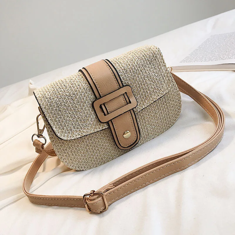 Женская Соломенная Сумочка маленький пляжный плетеный мешок на плечо из ротанга