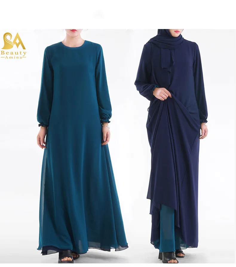 Роскошное шелковое платье-макси Abaya с обеих сторон имитация 2 предметов