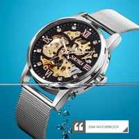 luxury automatic mechanical watch men skmei brand gear hollow art dial steel strap sports mens watches relogio masculino