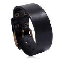 jessingshow newest black simple genuine leather charms bracelet for men amazing width punk vintage bracelet bangle