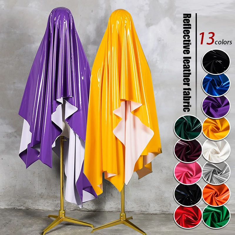 

100*145cm Shiny Glossy Soft Vinyl Leather Fabric Laser Mirror Faux PU Leather PVC Fabric For Bag Dress Upholstery Diy Material