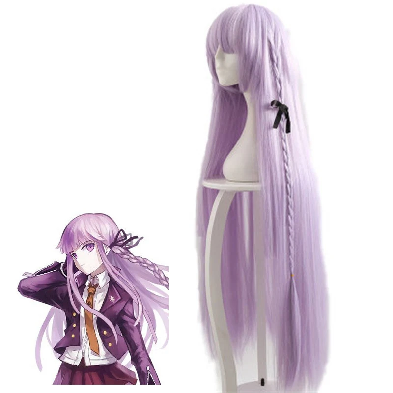 Парик для косплея Dangan Ronpa Kyouko Kirigiri пурпурный с вязаной косичкой конский хвост