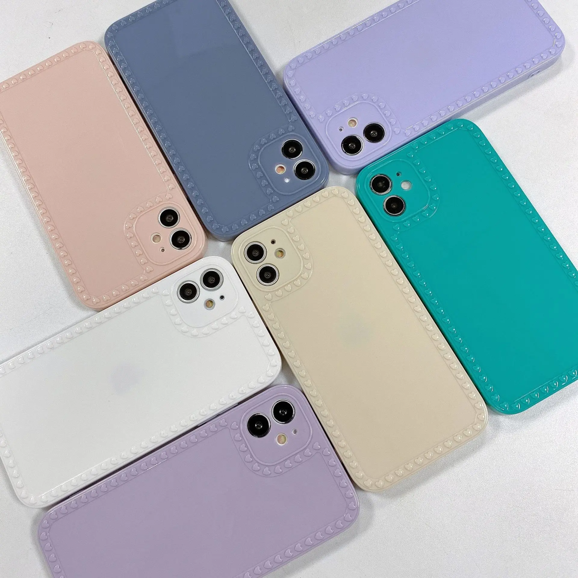 

Candy Color Cute Heart Shockproof Phone Case For iPhone 11 12 Pro Max Mini 7 8 Plus XR XS MAX SE 2020 Full Lens Soft TPU Cover