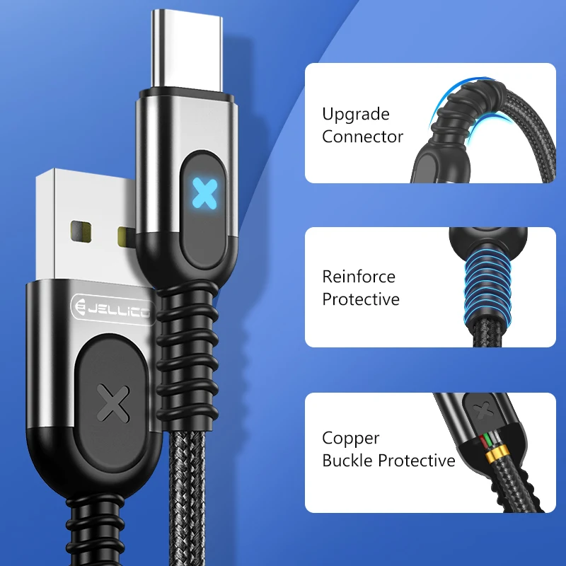 Jellico 3.1A кабель с разъемом USB Type C Быстрая зарядка через зарядный типа кабеля для