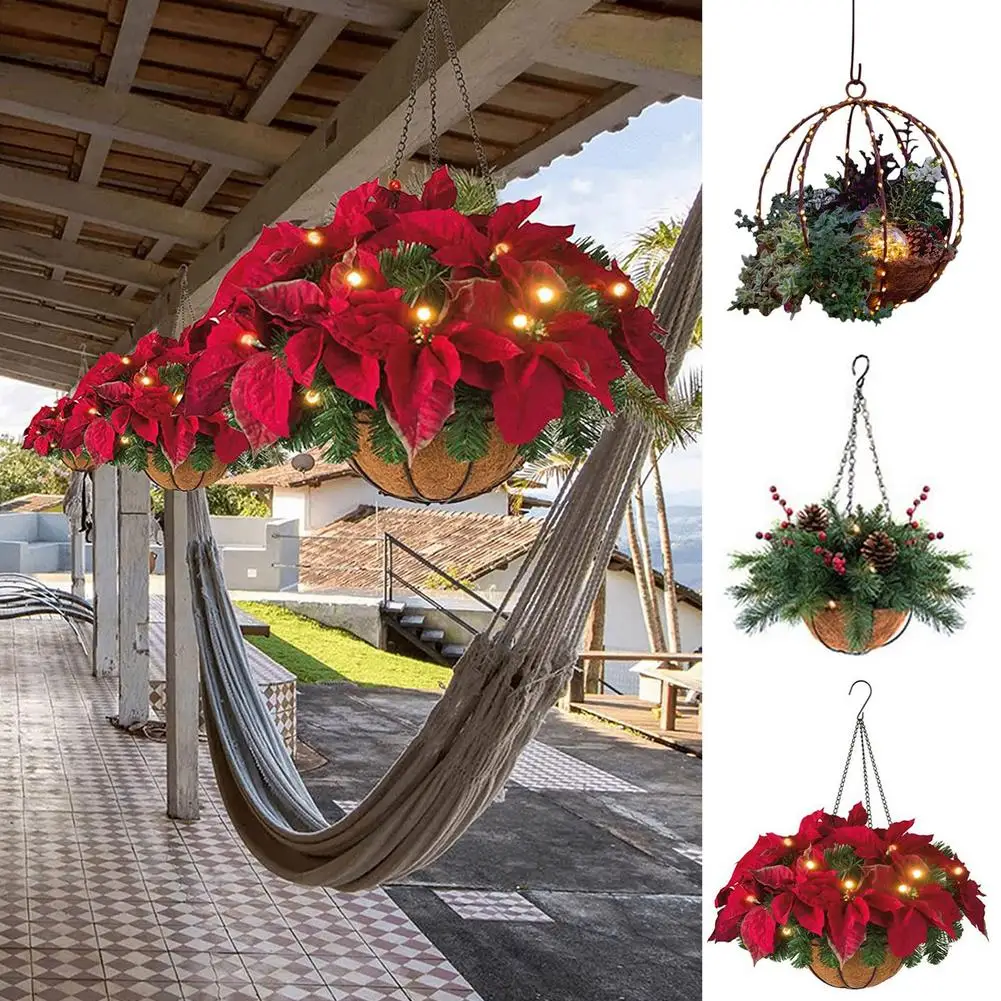 Рождественская корзина, искусственные подвески, корзина для цветов и растений для сада, крыльца, свадебные украшения, сосновые конусы, клас...