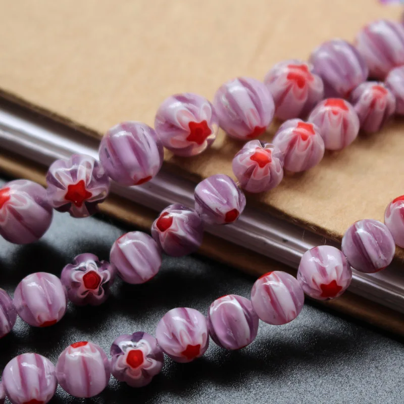 

38cm 8mm 10mm Lampwork Glass Beads flower beads Flower Shape Light Purple color for jewelry making Necklace Bracelet DIY