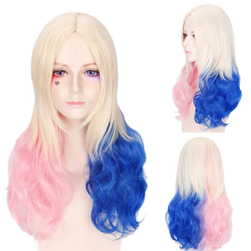 Party Halloween cospaly wig movie suicide squad Harleen Quinzel clown female Halle Quinn gradient | Тематическая одежда и