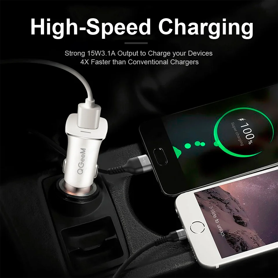 QGEEM QC 3,0 USB Автомобильное зарядное устройство, молоток для безопасности, быстрая зарядка 3,0, автомобильное быстрое зарядное устройство для телефона, зарядный адаптер для iPhone Xiaomi mi 9 Red mi