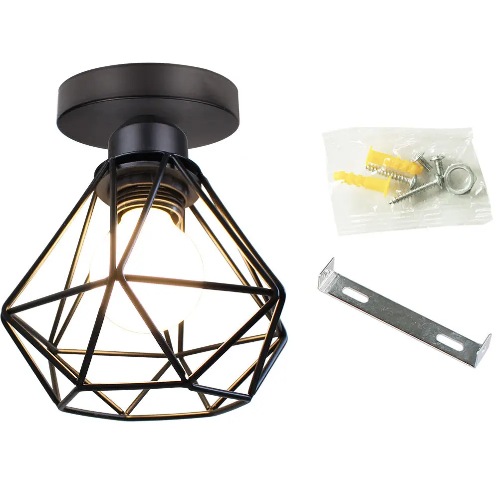 

Vintage Industrial Rustic Flush Mount Ceiling Lights Fixture Nordic Style Creative Diamond Metal Retro Hallway Aisle Light Lamp