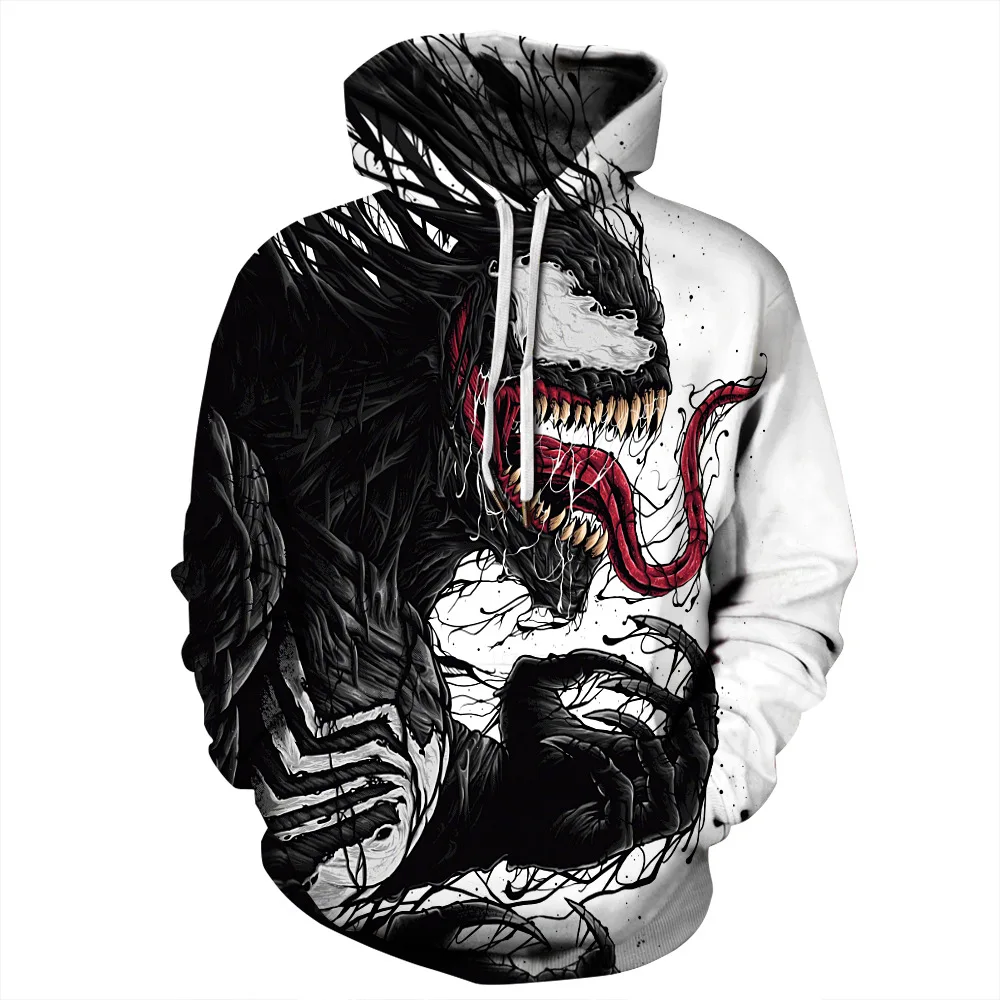 

Spring Women Men Venom Digital Printing Long Sleeve Hooded Sweatshirt Casual Loose Pullover Clothing For Couples