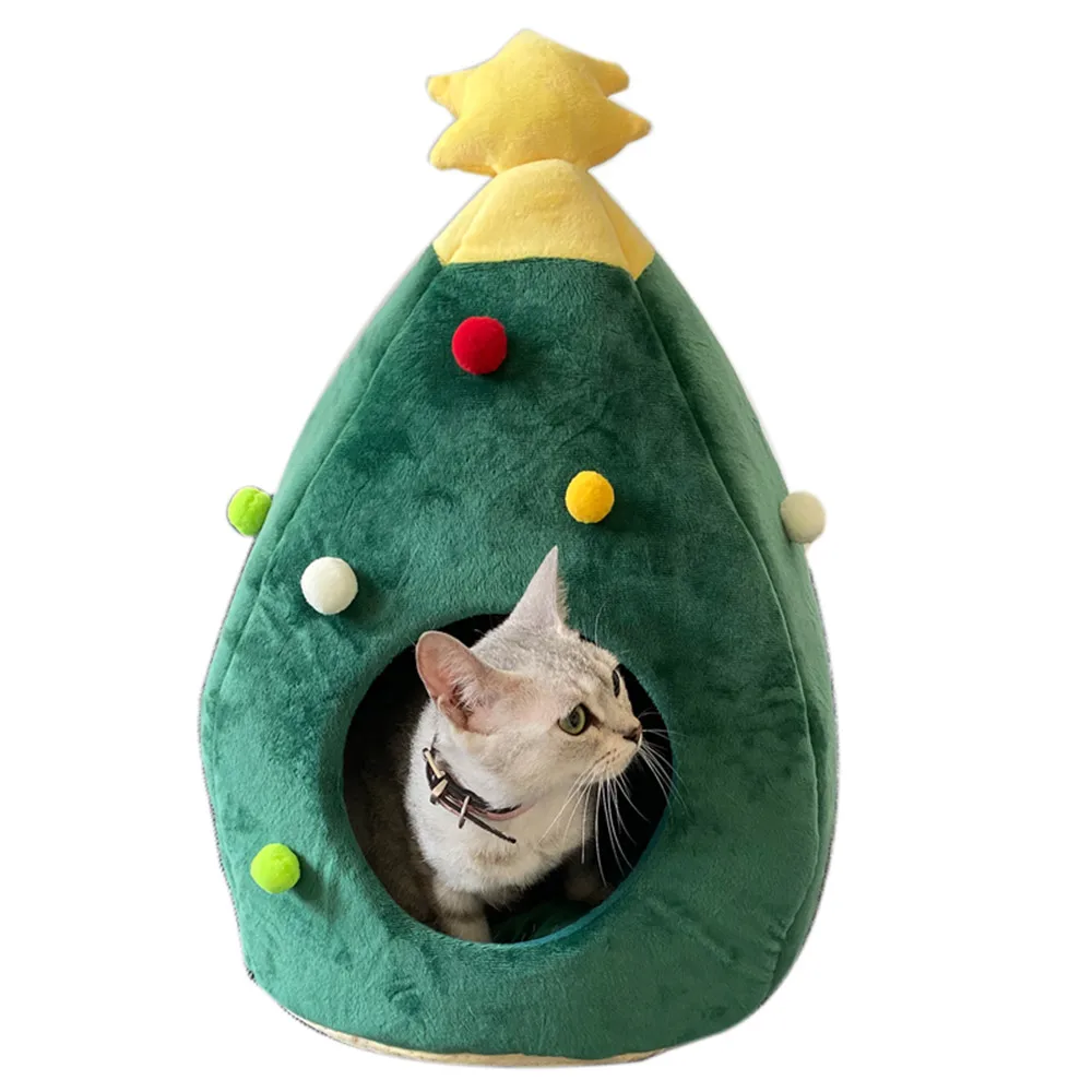 Милая Рождественская елка в форме кошки спальная кровать домик для щенка