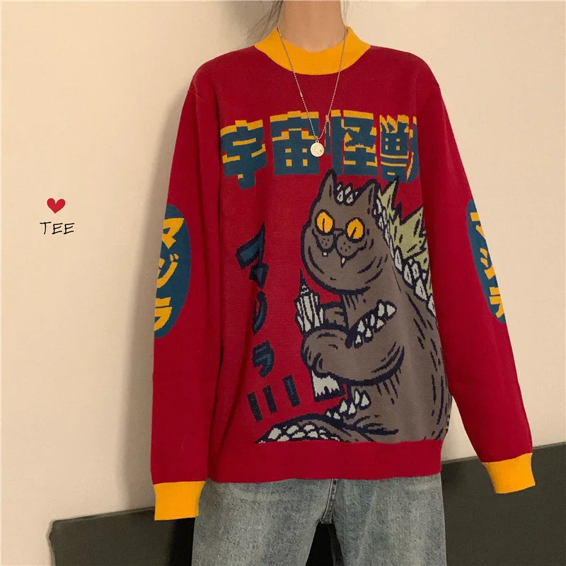 Свитер женский вязаный с вышивкой в стиле харадзюку | Женская одежда