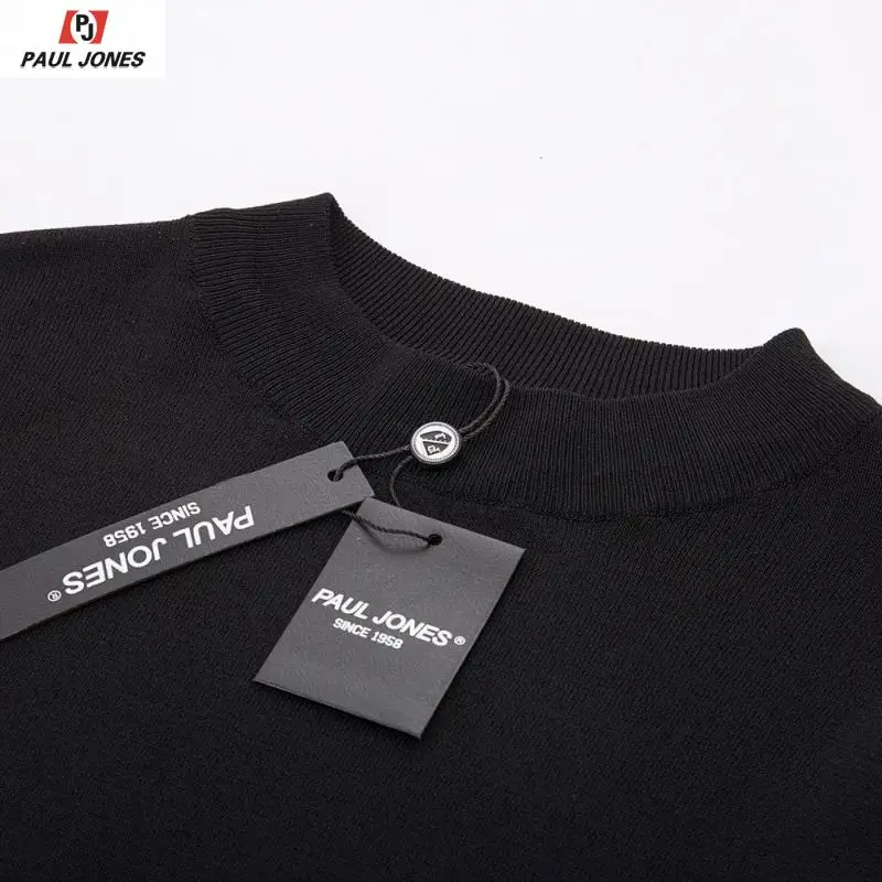 Мужские тонкие трикотажные футболки PAUL JONES с воротником-стойкой одноцветные