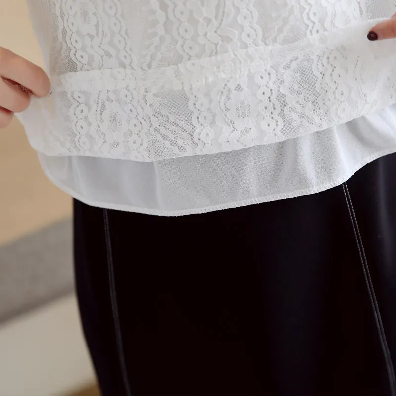 

MUMUZI Lace Blouse Women Winter Casual Long sleeve Lace Patchwork Tops Women Blouse Shirt warm fleece ruffles shirts tops