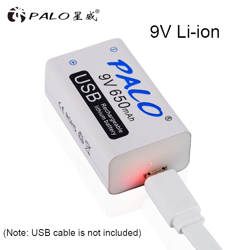 Литиевая аккумуляторная батарея 9 В 6F22 быстрая зарядка от USB 1-16 шт. 650 мАч |