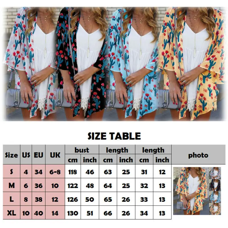 

Women Blouses Boho Floral Casual Top Long Flare Sleeve Cardigan Outwear Long Print Loose Summer Autumn Thin Coat Sunprotective