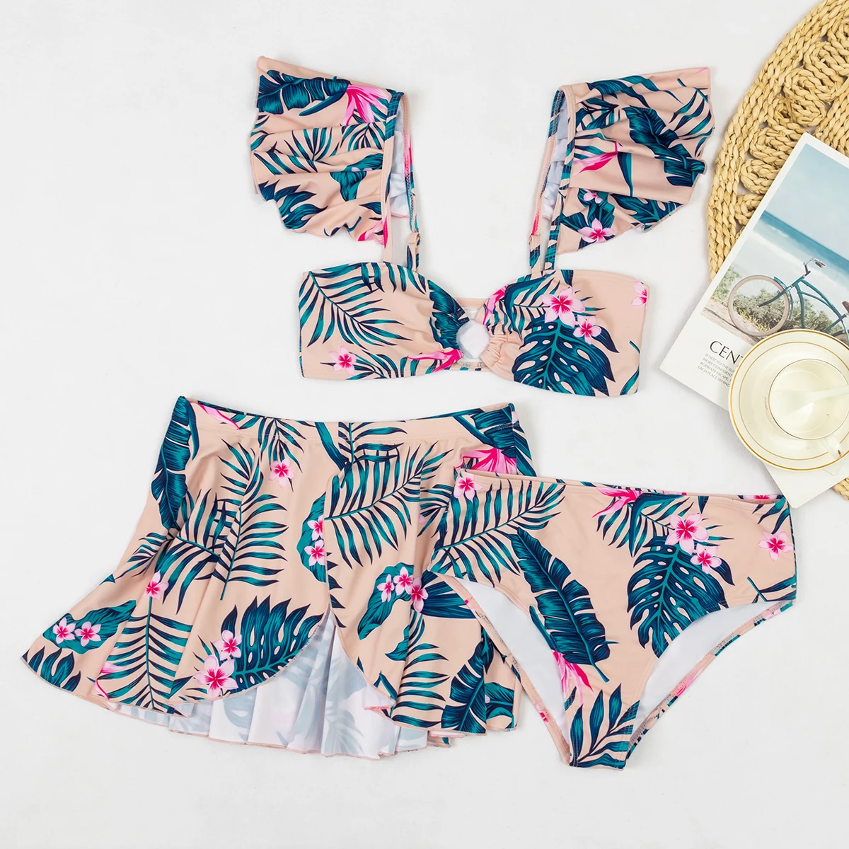 

Hirigin 3 Piece Set Women Swimwear Printed Bikini Set 2021 New Push Up Padded Summer Bathing Suit Women Beach Swimming Suit