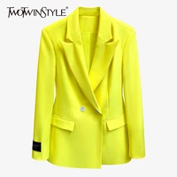 twotwinstyle minimalist blazer for women notched long sleeve casual large size coat female fashion clothing 2020 autumn new tide