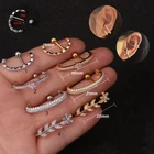 Серьга-гвоздик с фианитом для пирсинга женская, Ювелирное Украшение на длинную полоску с закрепками для козелка уха, завитка ушной раковины 16G, 1 шт.