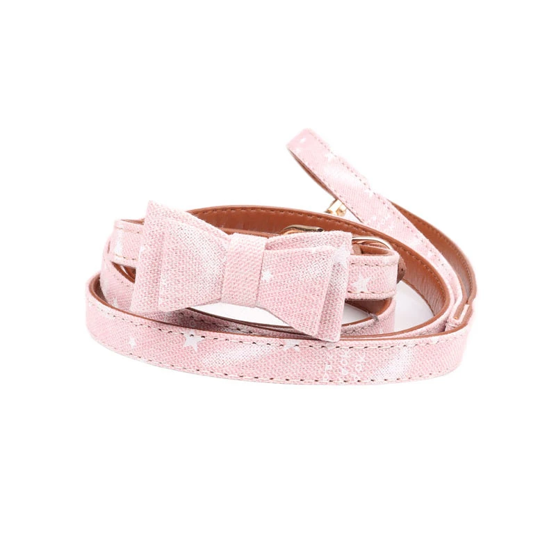pink stars Двухслойный ошейник с бантиком для домашних животных, собак, поводок для собак, веревка для поводка, милая Мода для маленьких плюшевых питомцев - Цвет: pink stars
