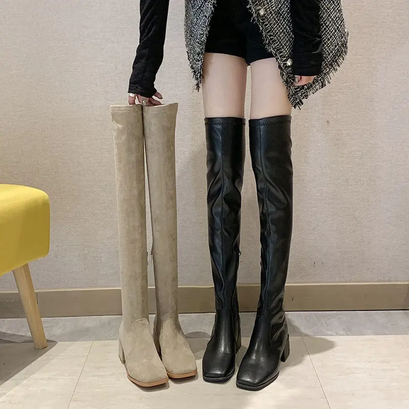 

Over-the-knee boots female British style 2021 autumn and winter new skinny boots wild retro thick heel plus velvet knight boots