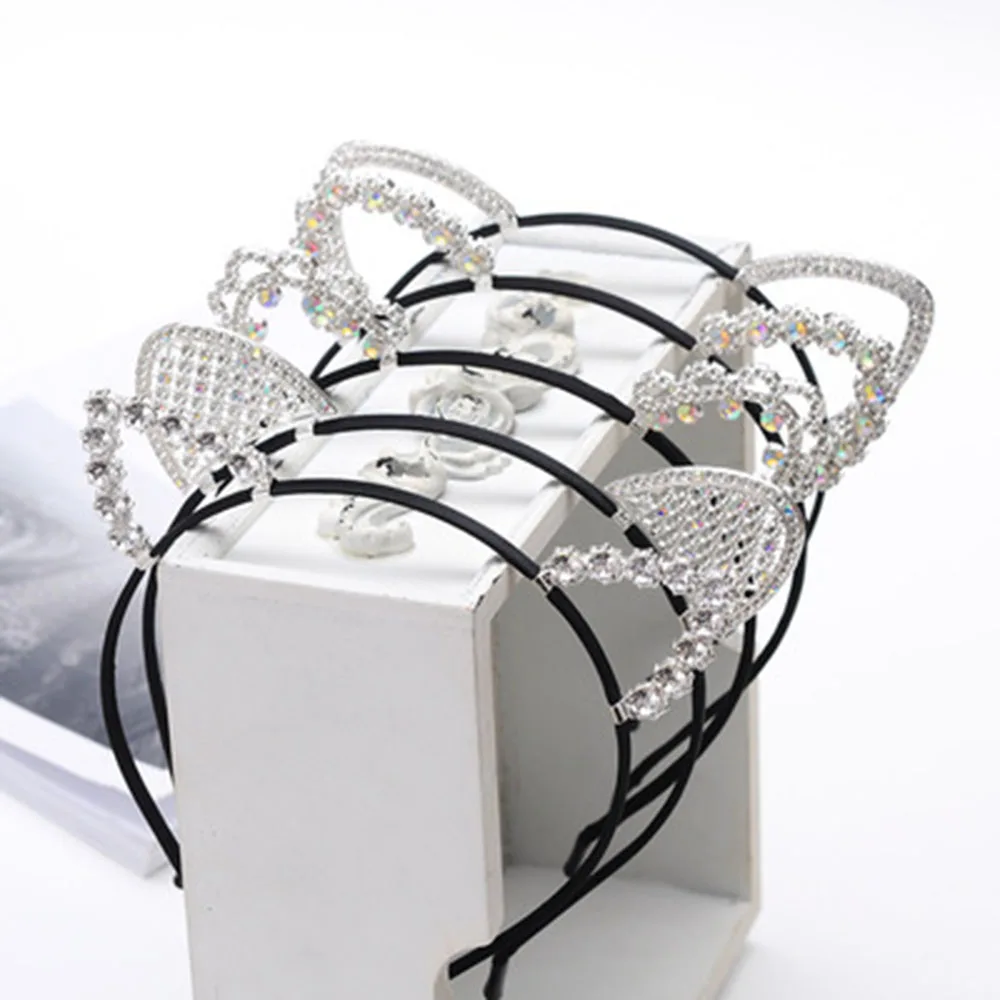 Женская повязка на голову с кошачьими ушками головной убор Хрустальная лента для